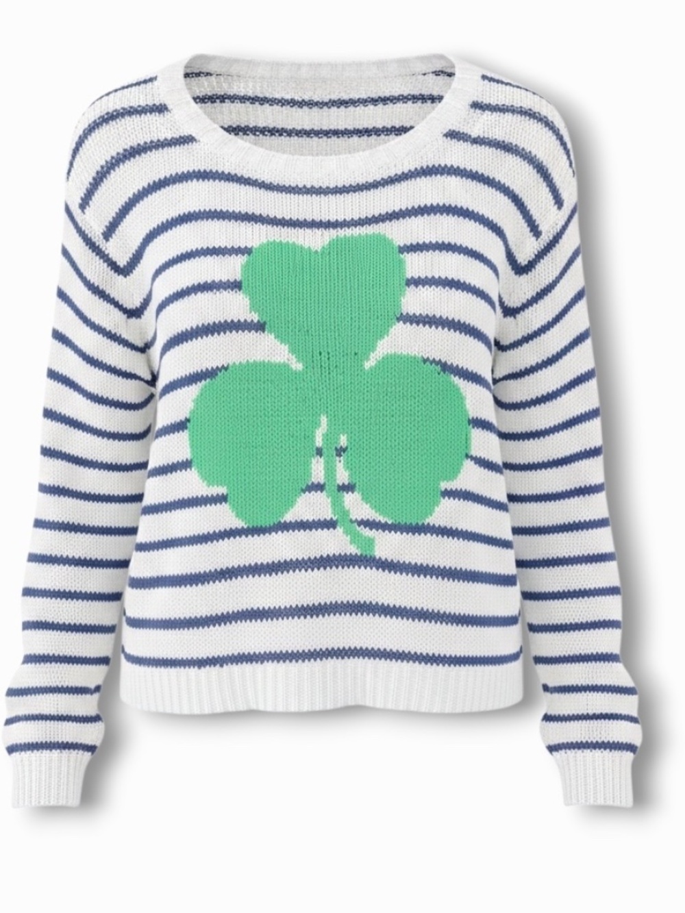 Wooden Ships Shamrock Stripe Sweater Coastal Prep Clover Knit S/M